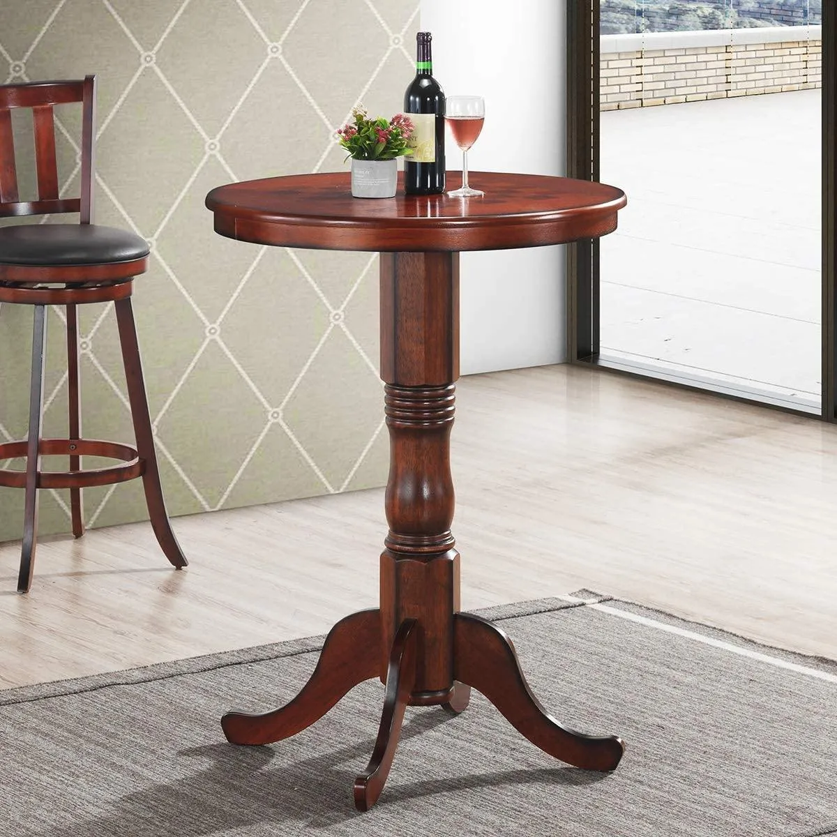 Table 42" Wooden Round Pub Pedestal Side Table