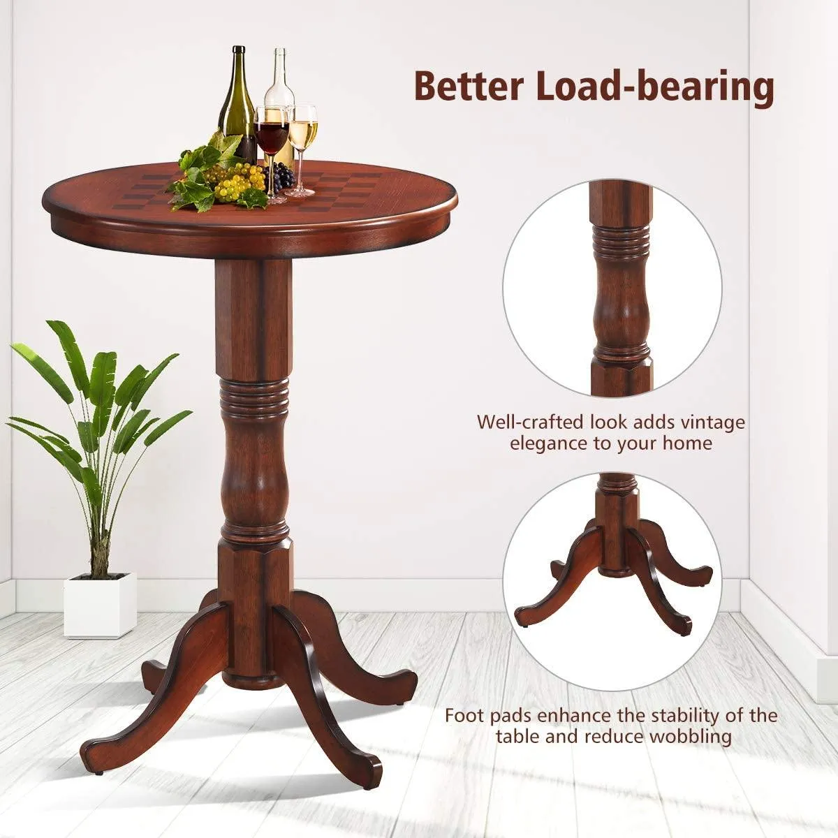 Table 42" Wooden Round Pub Pedestal Side Table