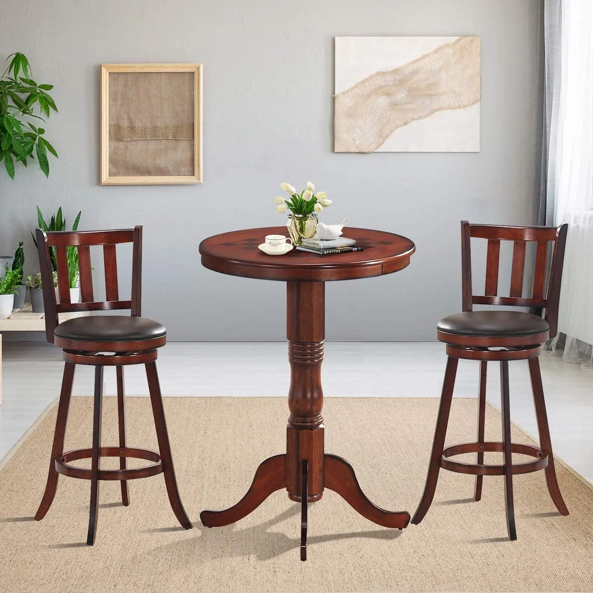 Table 42" Wooden Round Pub Pedestal Side Table