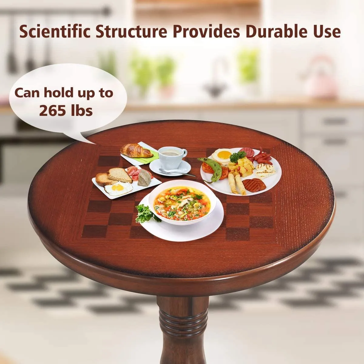 Table 42" Wooden Round Pub Pedestal Side Table