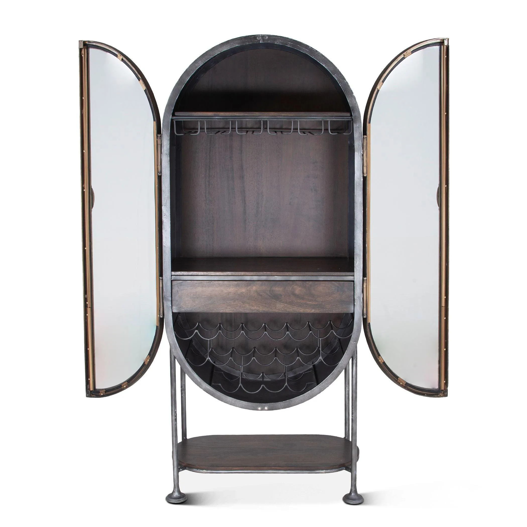 Tall Oval Industrial Bar Cabinet