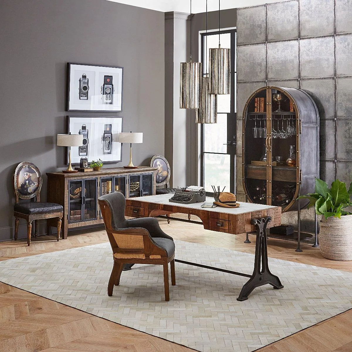 Tall Oval Industrial Bar Cabinet