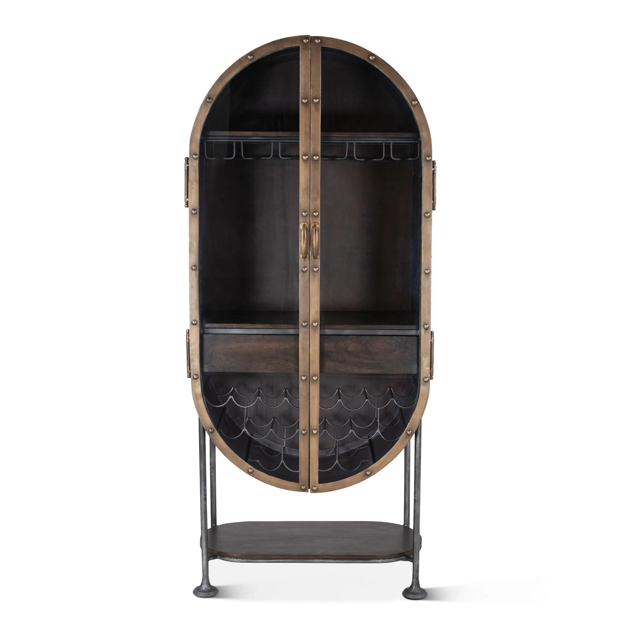 Tall Oval Industrial Bar Cabinet