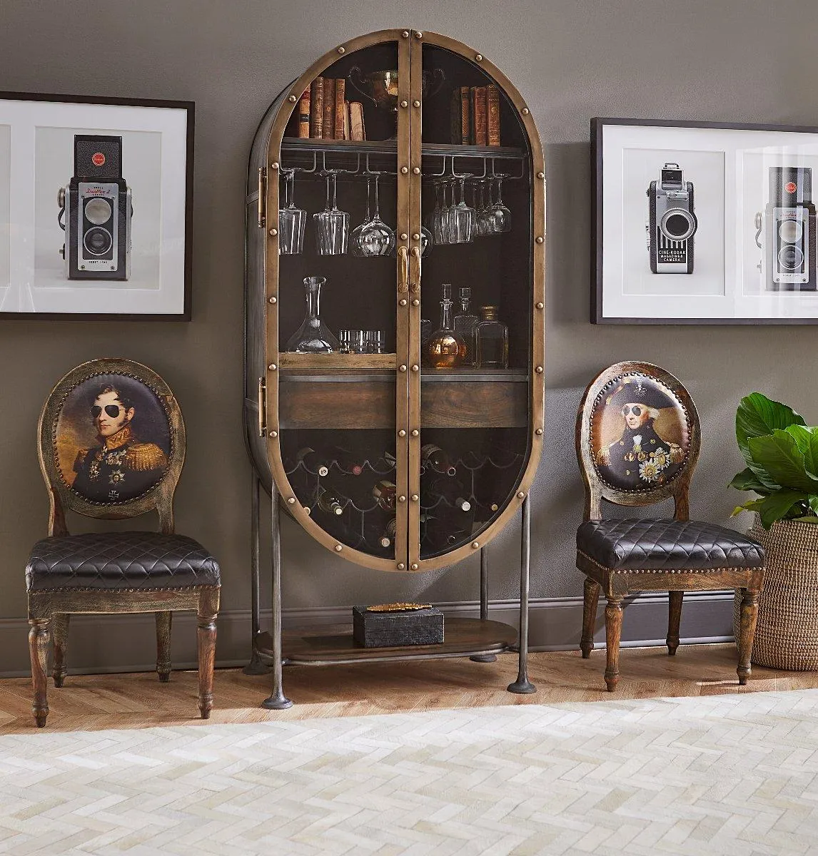 Tall Oval Industrial Bar Cabinet