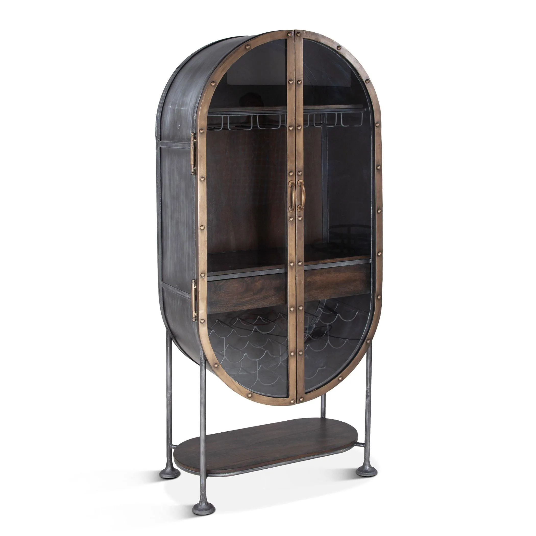Tall Oval Industrial Bar Cabinet