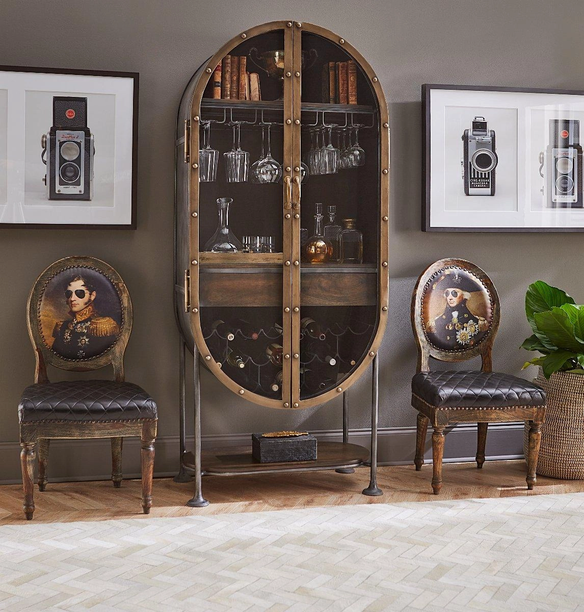 Tall Oval Industrial Bar Cabinet