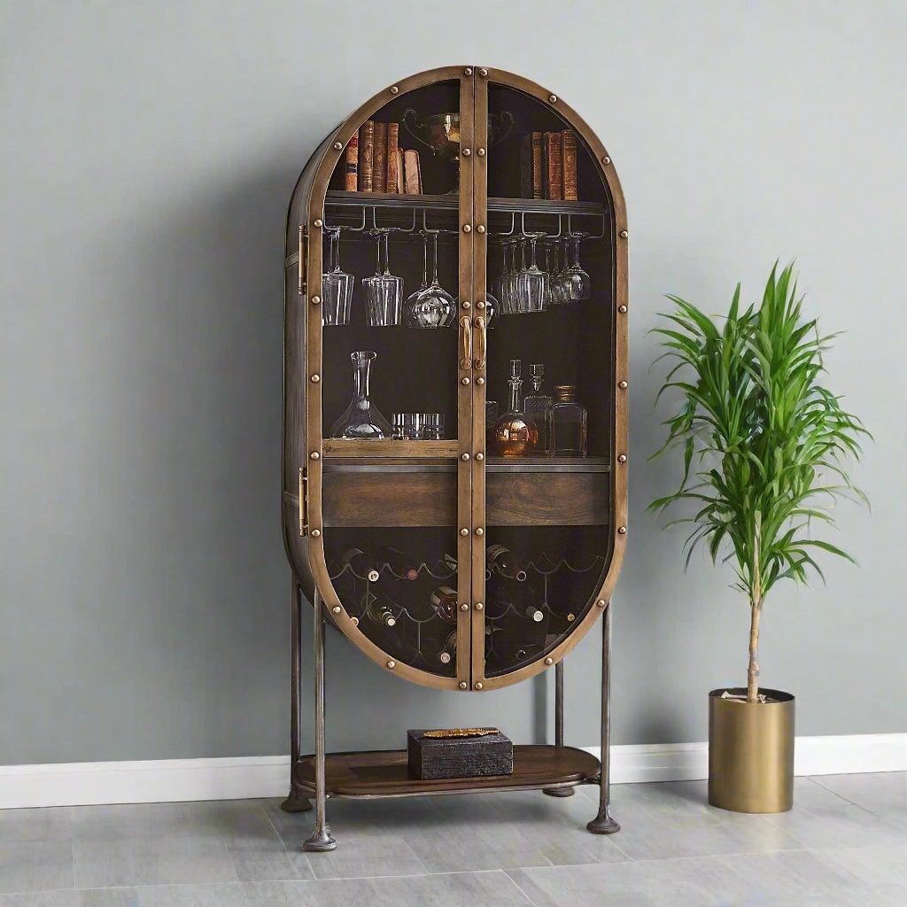 Tall Oval Industrial Bar Cabinet glassware set, wine glass