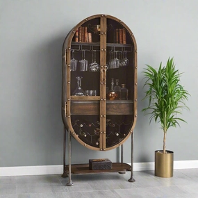 Tall Oval Industrial Bar Cabinet glassware set, wine glass
