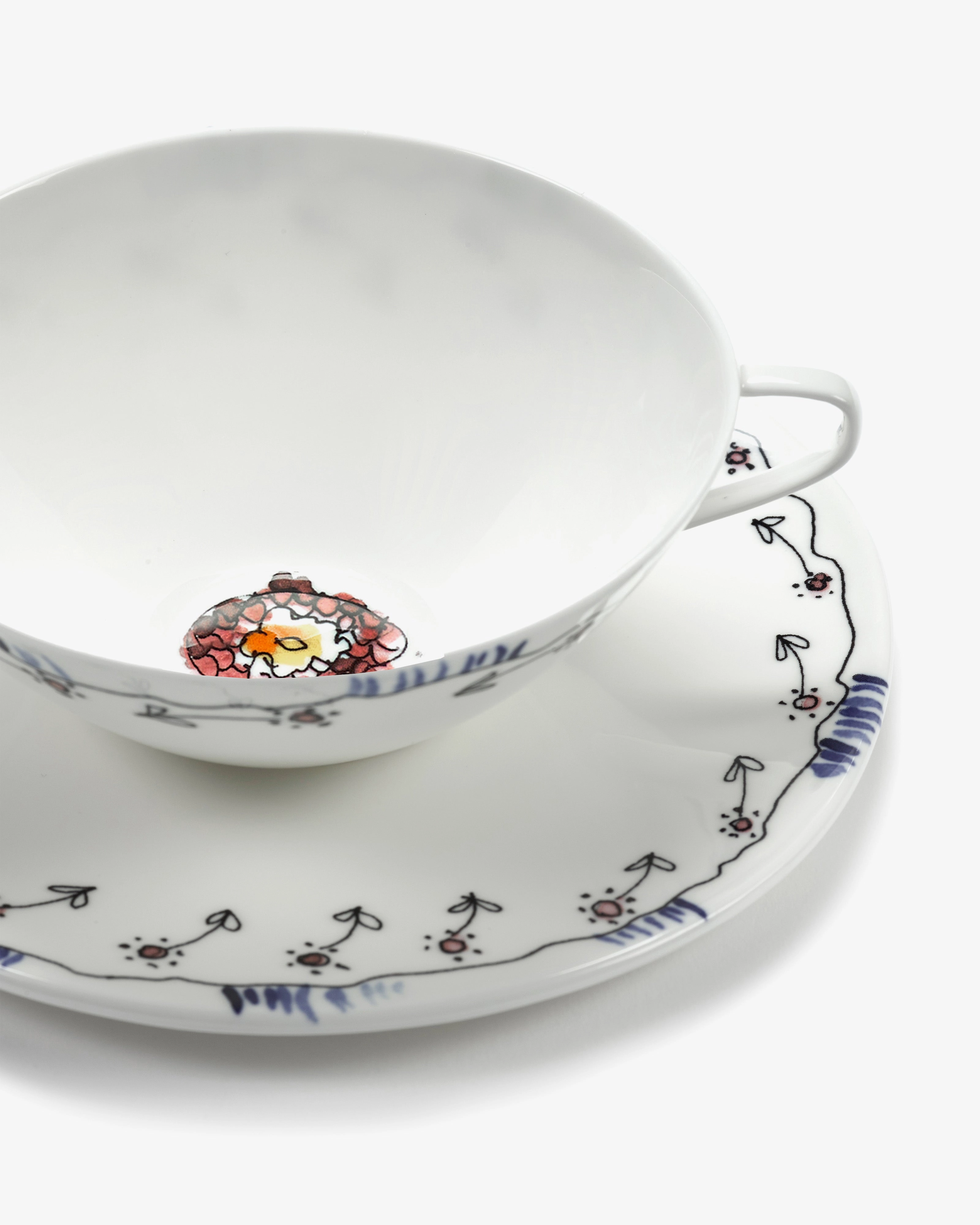 Tea cup with saucer Anemone milk Midnight Flowers