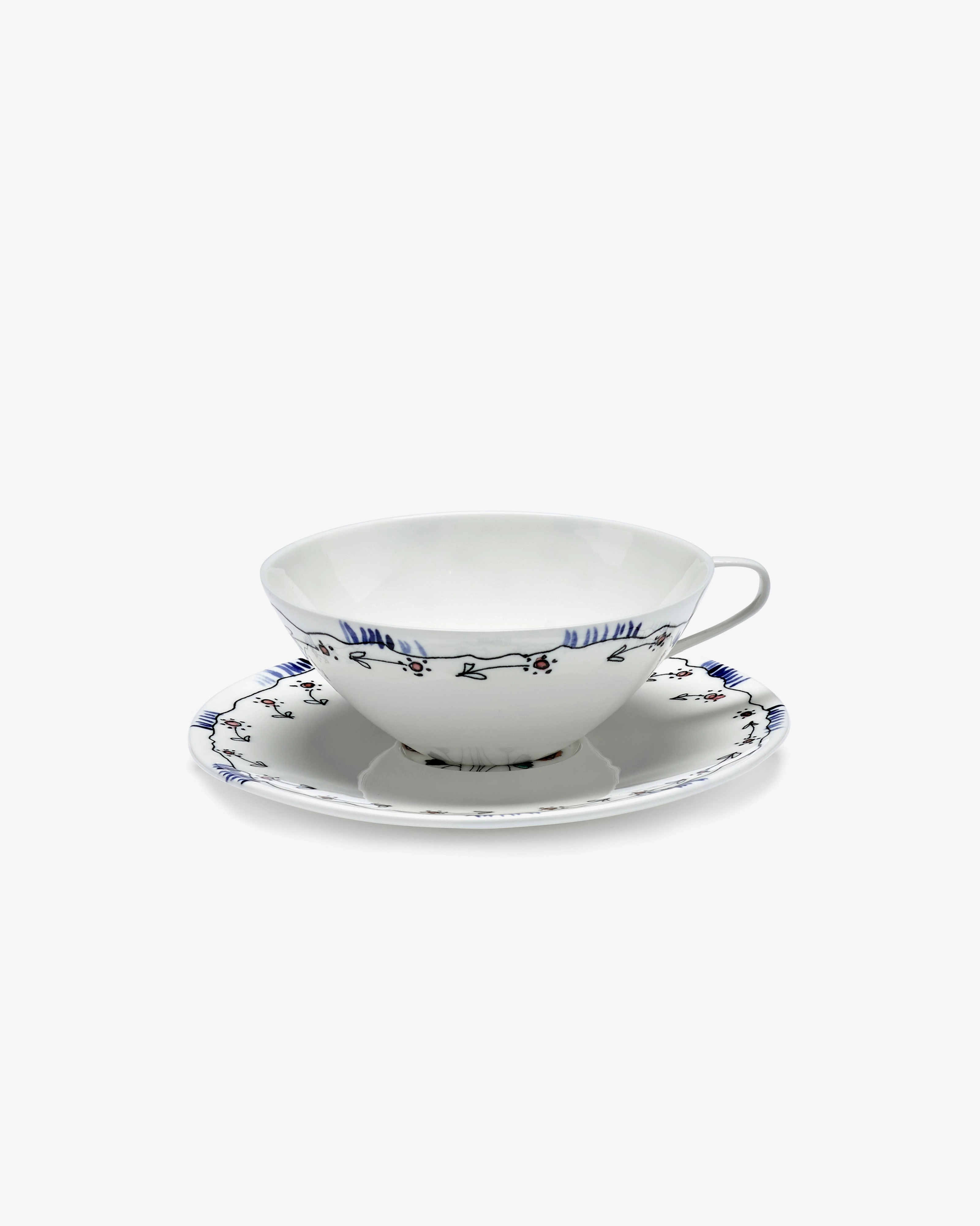 Tea cup with saucer Anemone milk Midnight Flowers