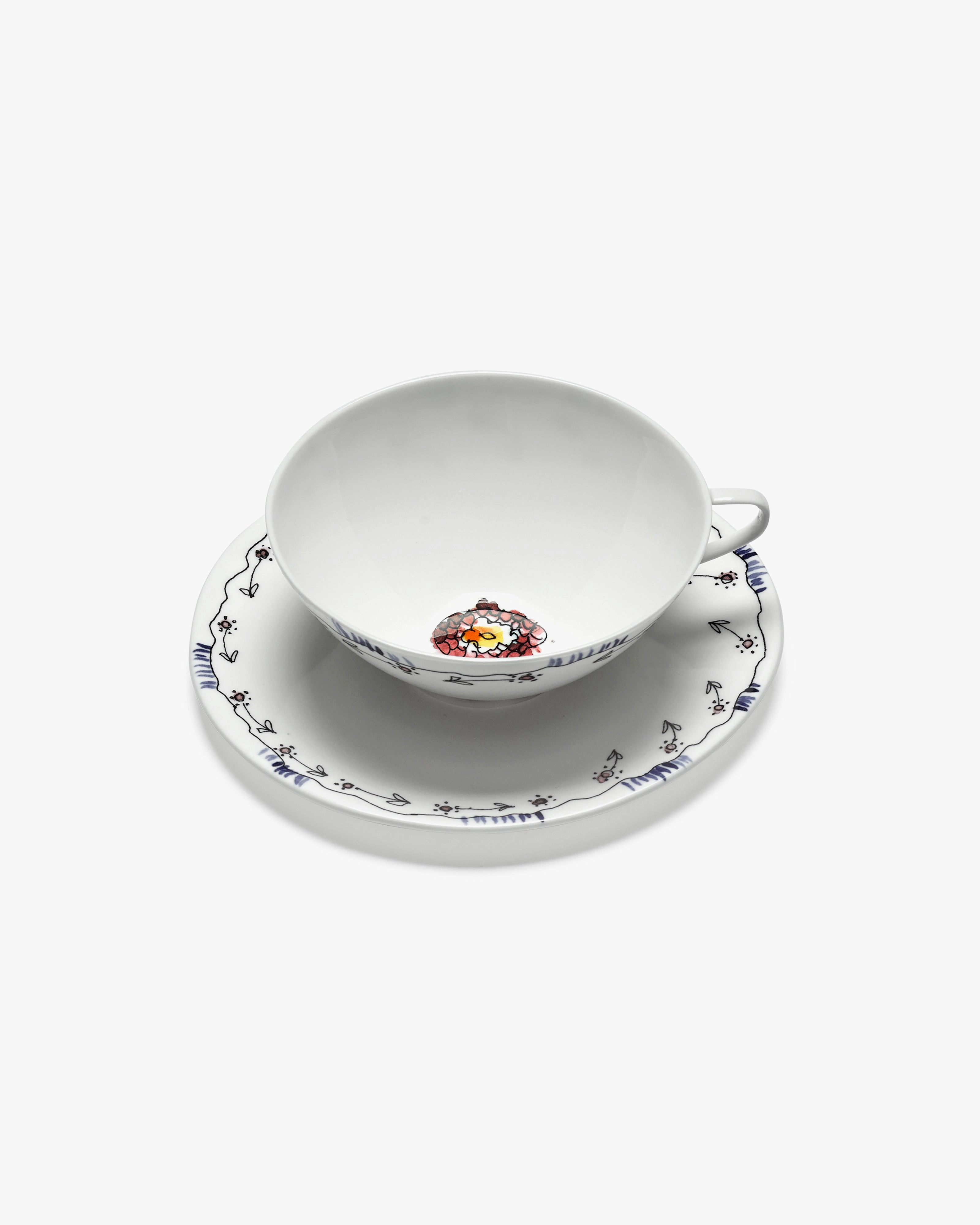 Tea cup with saucer Anemone milk Midnight Flowers