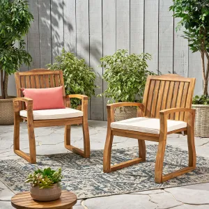 Teak Finish Acacia Wood Outdoors Dining Chairs (Set of 2) - NH680992 patio chairs, outdoor seating