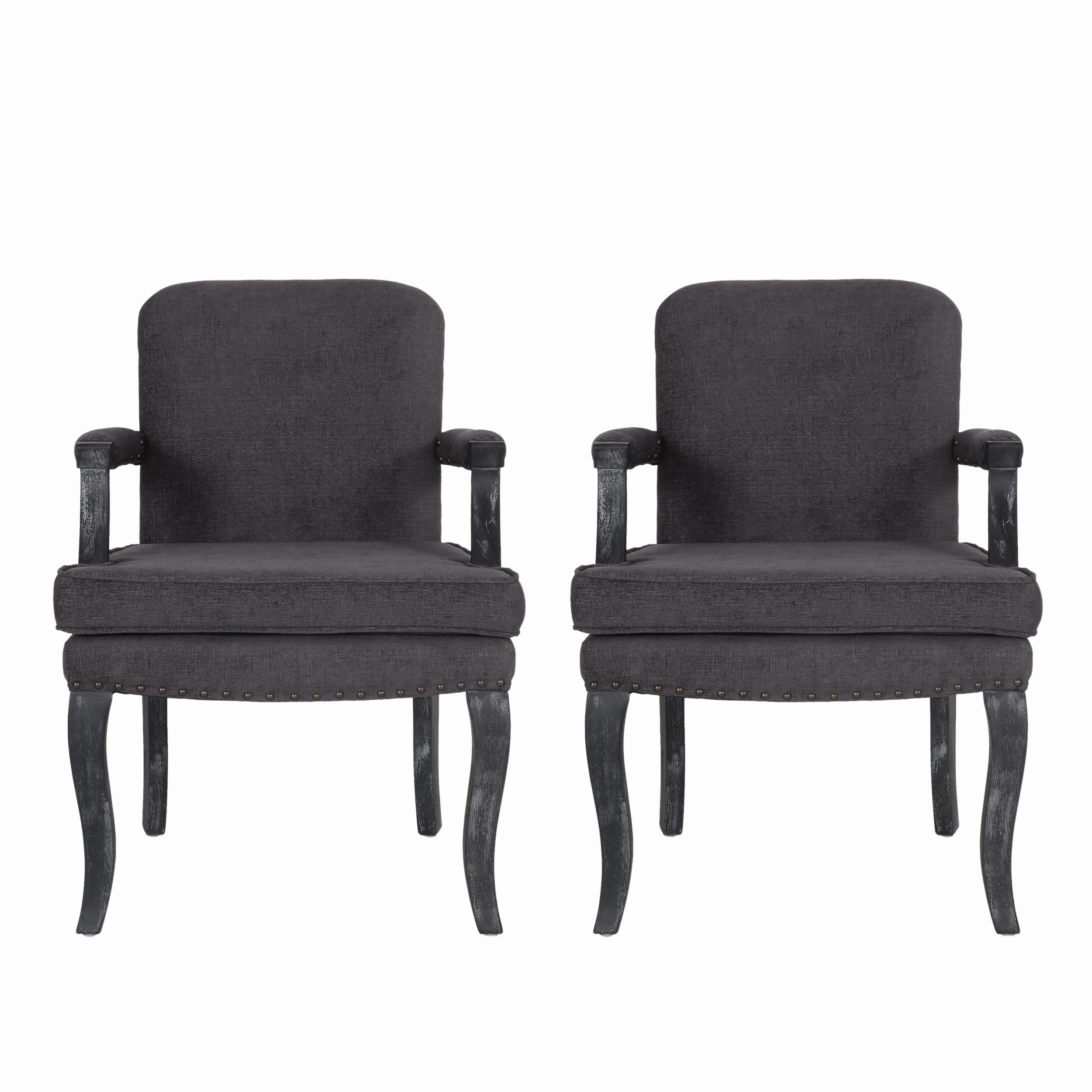 Tim French Country Dining Arm Chair with Nailhead Trim, Set of 2