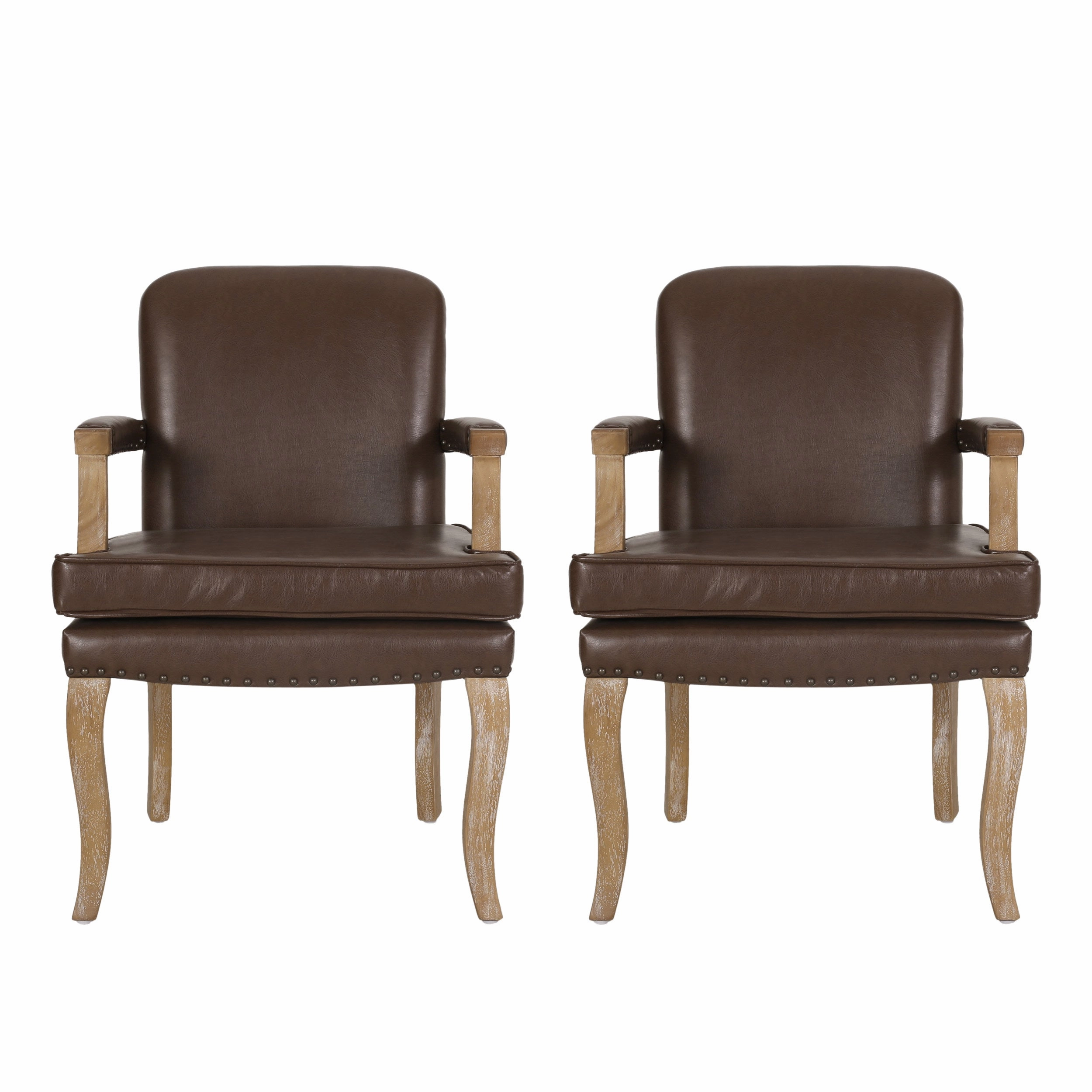 Tim French Country Dining Arm Chair with Nailhead Trim, Set of 2