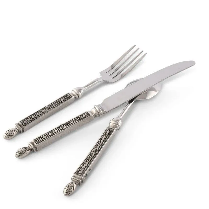 Tooled Pewter Handled Flatware