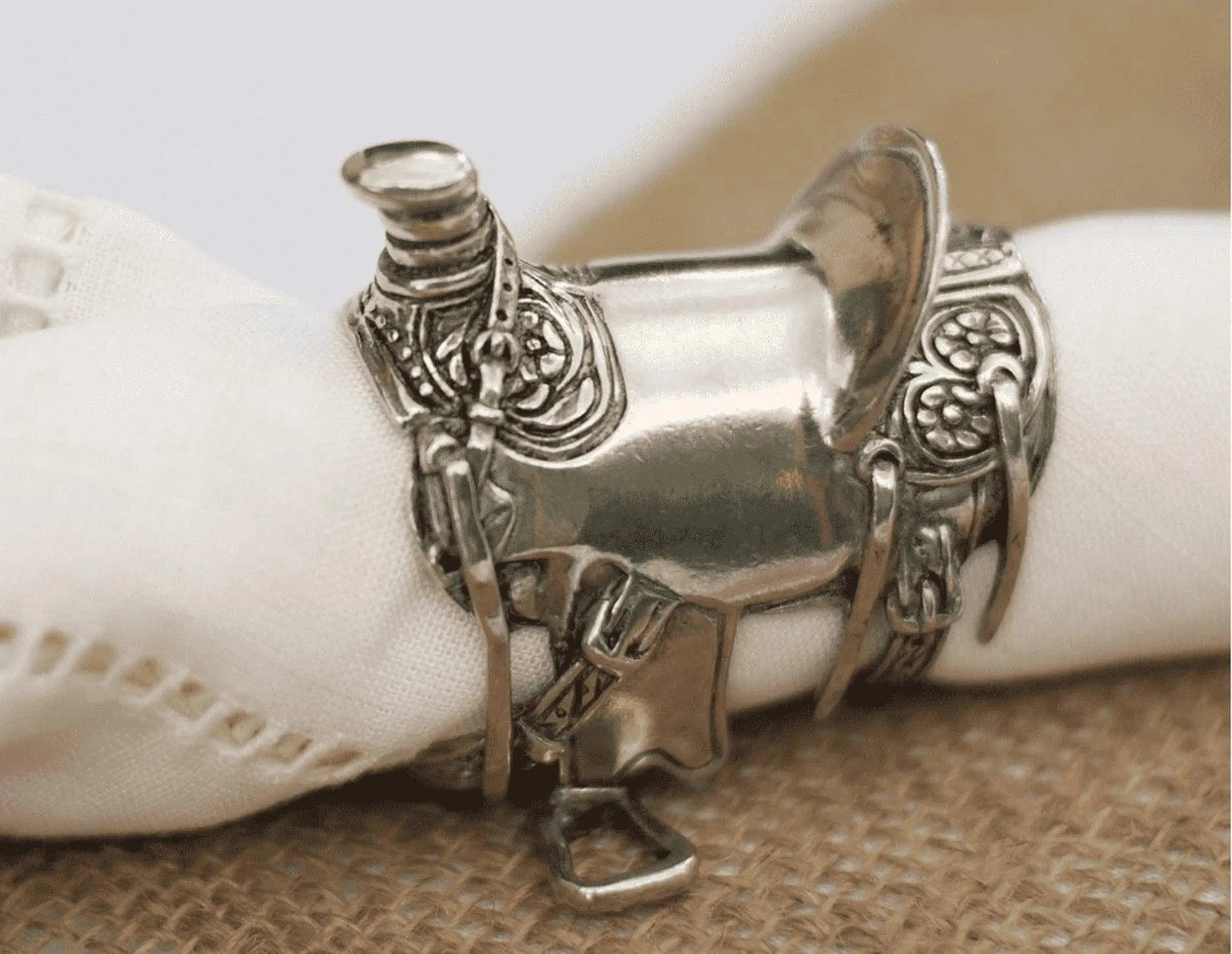 Tooled Silver Saddle Napkin Rings