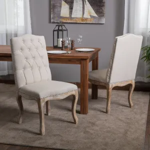 Traditional Button Tufted Fabric Dining Chairs with Curved Legs (Set of 2) - NH803412 dining table set, 6-piece dining set