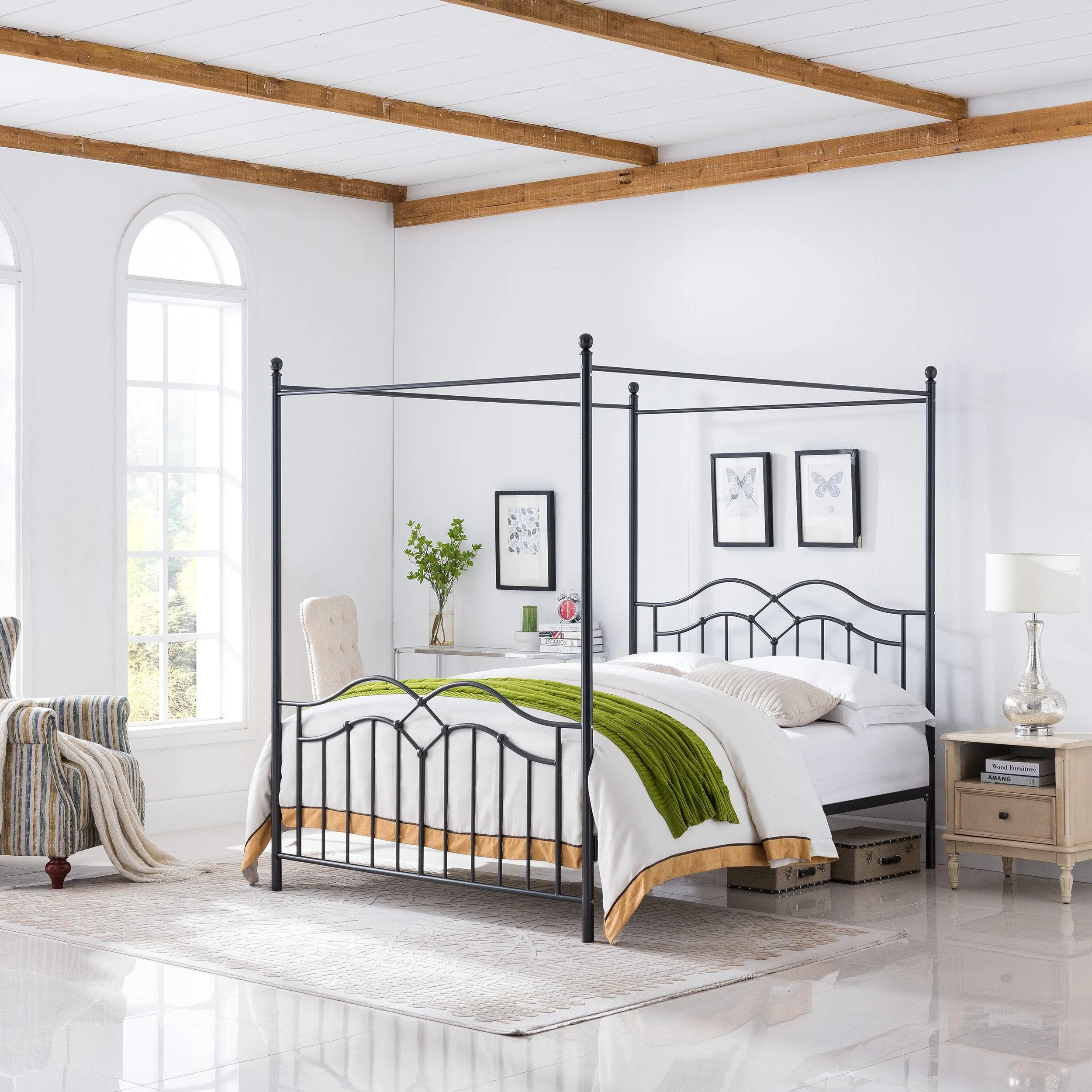 Traditional Iron Canopy Queen Bed Frame - NH003803 patio chairs, outdoor seating