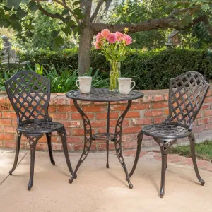 Traditional Outdoor 3-Piece Black with Bronze Cast Aluminum Bistro Set - NH080992 patio chairs, outdoor seating
