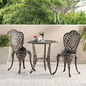 Traditional Outdoor 3-Piece Bronze Cast Aluminum Bistro Set - NH182932 patio chairs, outdoor seating