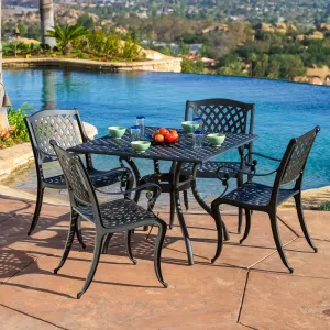Traditional Outdoor 5-Piece Black Sand Cast Aluminum Dining Set - NH860932 patio chairs, outdoor seating