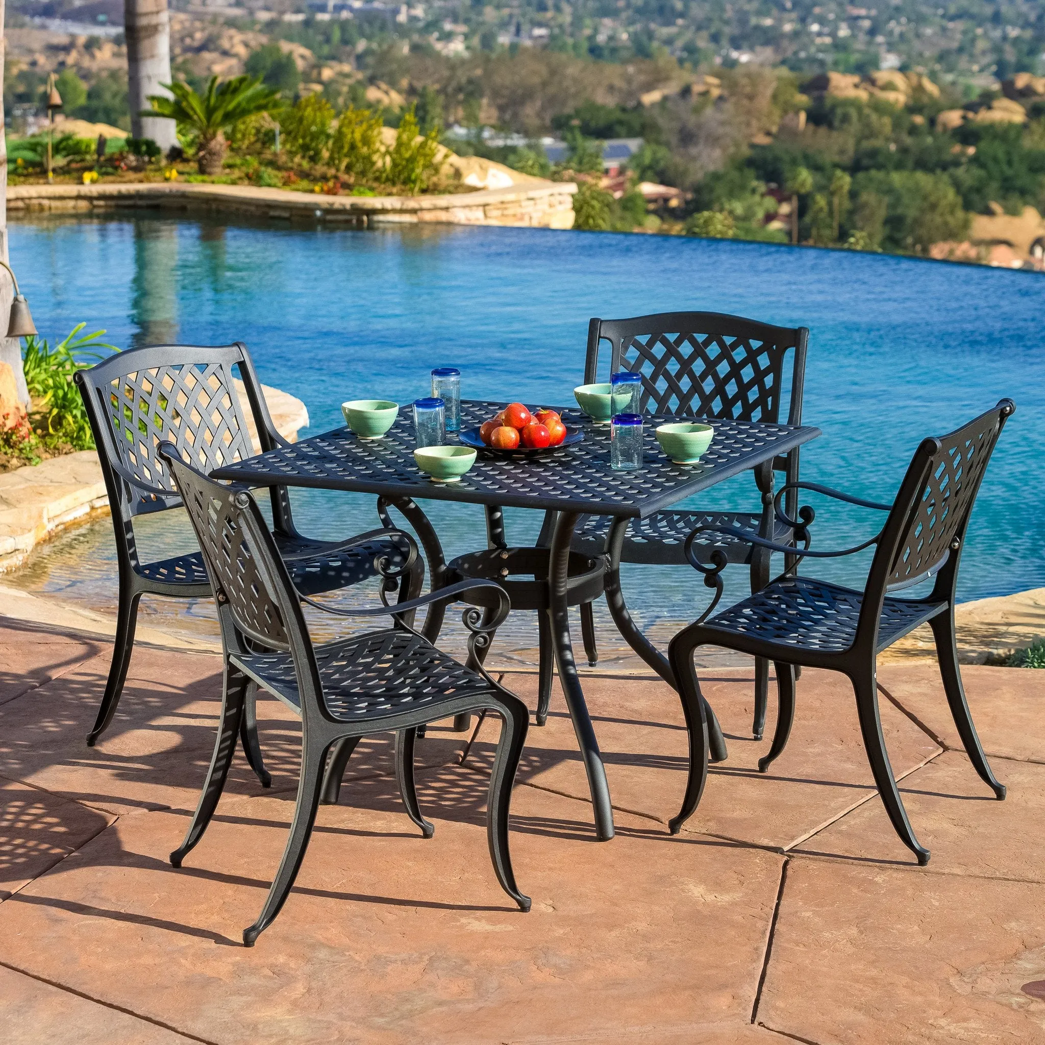 Traditional Outdoor 5-Piece Black Sand Cast Aluminum Dining Set - NH860932 patio chairs, outdoor seating