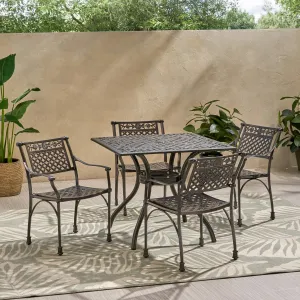 Traditional Outdoor Aluminum 5 Piece Dining Set with Square Table - NH223213 patio chairs, outdoor seating