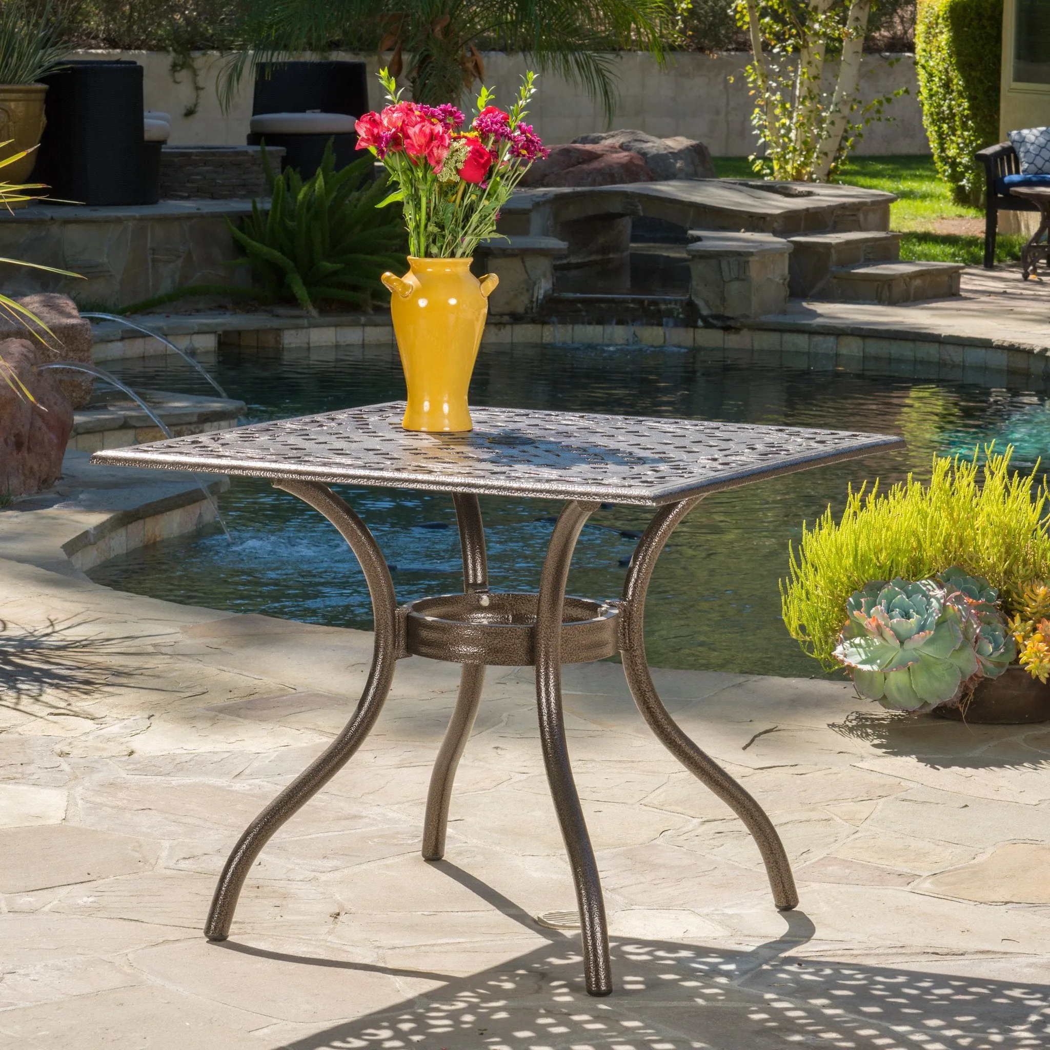 Traditional Outdoor Bronze Cast Aluminum Dining Table w/ Umbrella Hole - NH591892 coffee table, accent table