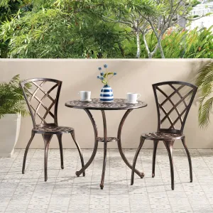 Traditional Outdoor Copper Cast Aluminum Bistro Set with Umbrella Hole - NH397432 patio chairs, outdoor seating