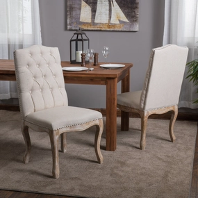 Traditional Button Tufted Fabric Dining Chairs with Curved Legs (Set of 2) - NH803412 dining table set, 6-piece dining set