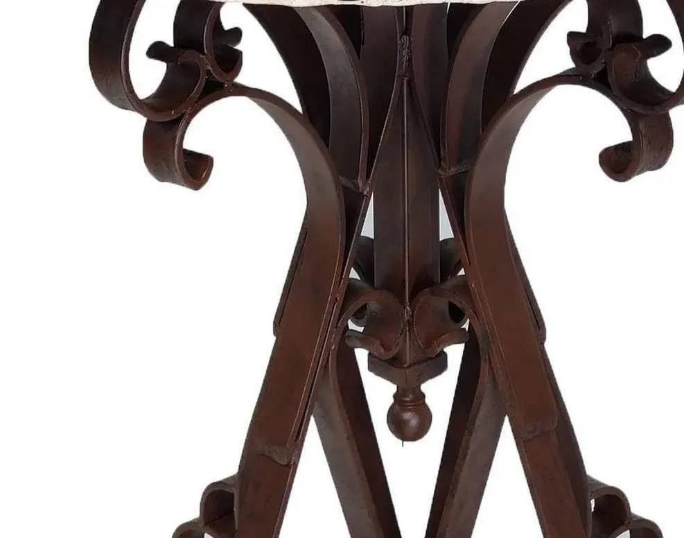 Travertine Stone & Iron Accent Table