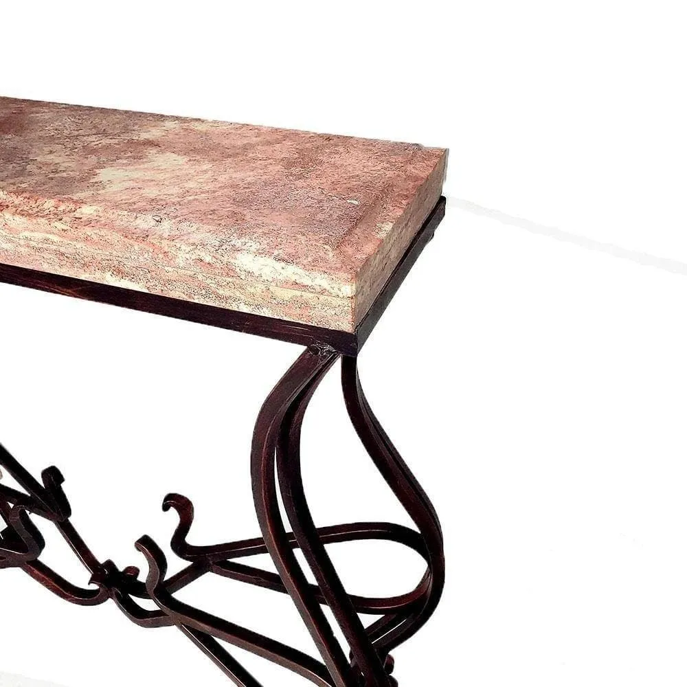 Travertine Stone & Iron Accent Table
