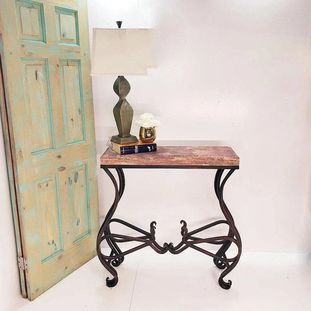 Travertine Stone & Iron Accent Table euro sham, pillow shams