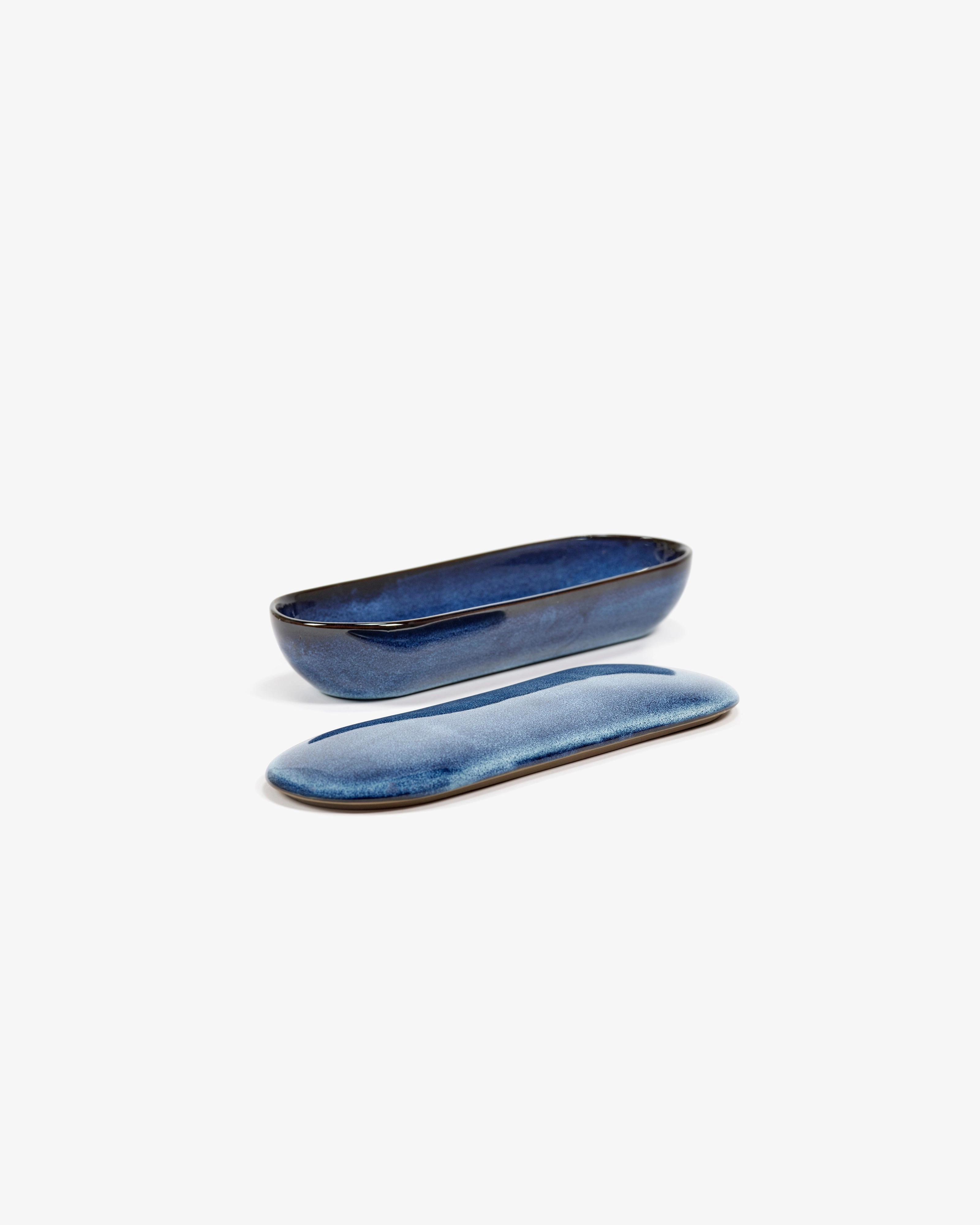 Tray with lid L dark blue Pure