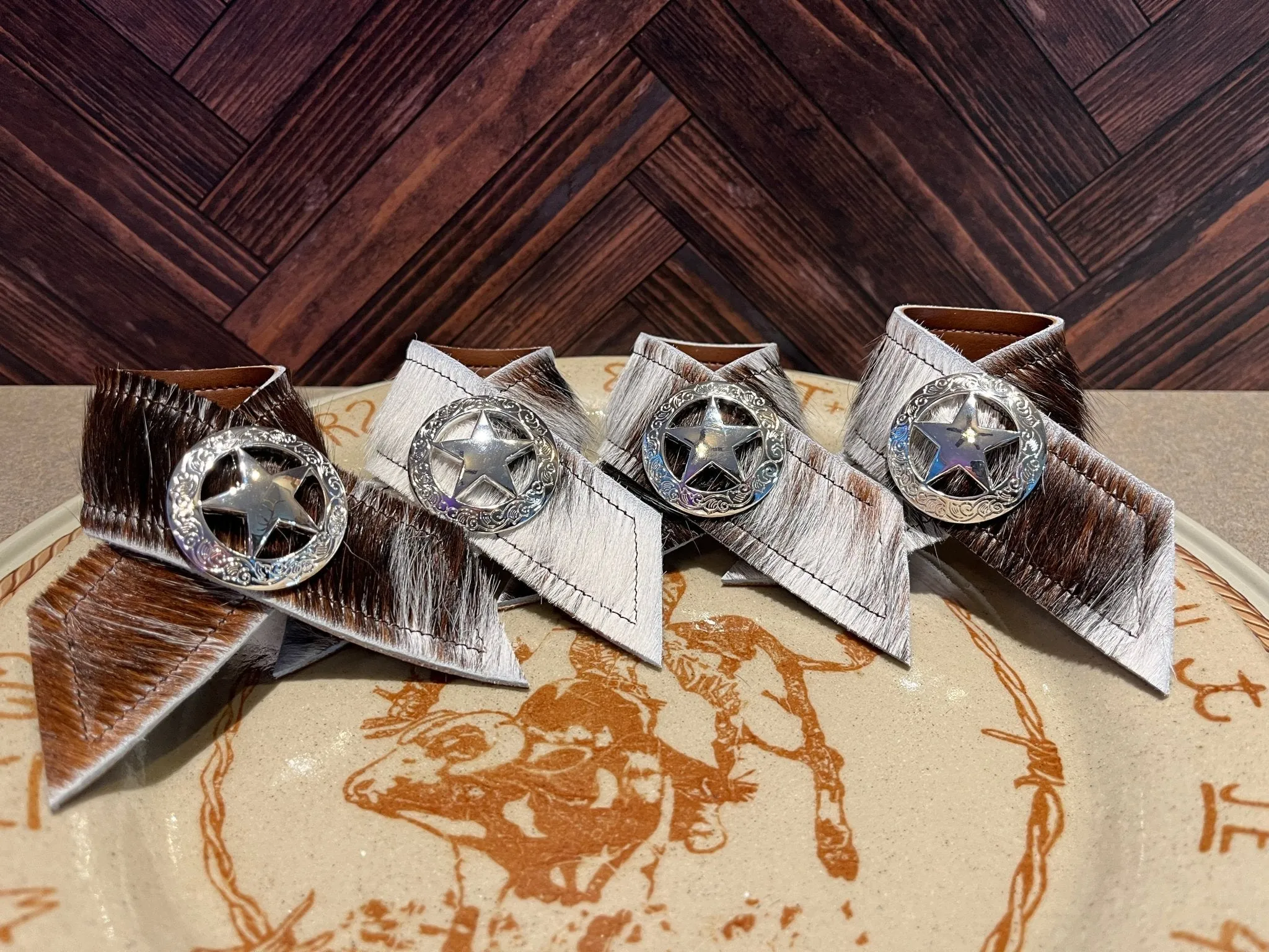Tri Color Cowhide Napkin Rings