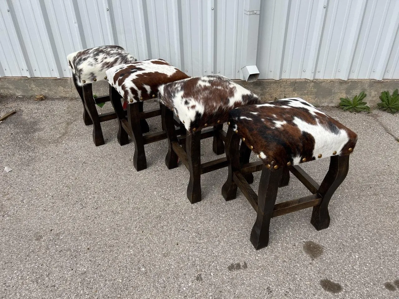 Tri Color Cowhide Upholstered Bar Stools
