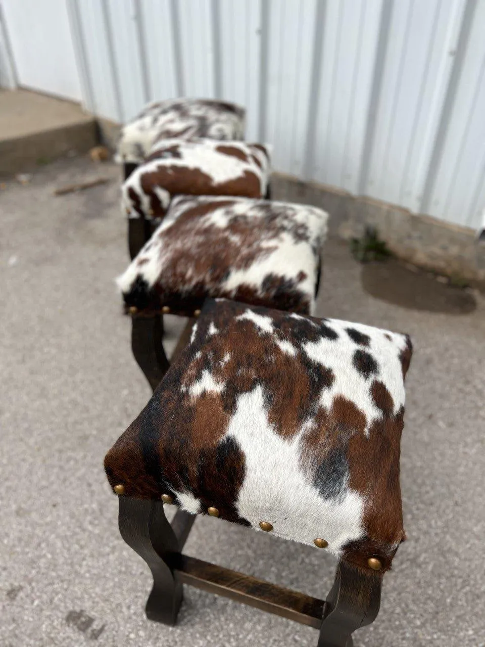 Tri Color Cowhide Upholstered Bar Stools