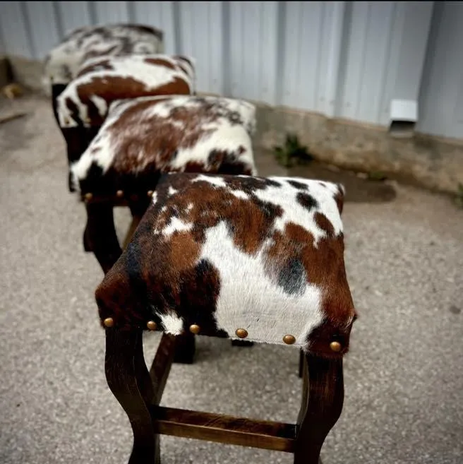 Tri Color Cowhide Upholstered Bar Stools