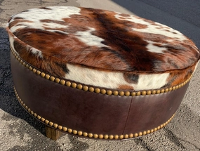 Tri Color Cowhide & Leather Round Ottoman table runner, placemat