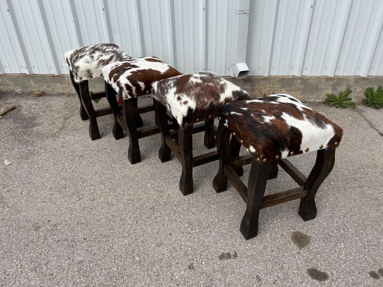 Tri Color Cowhide Upholstered Bar Stools