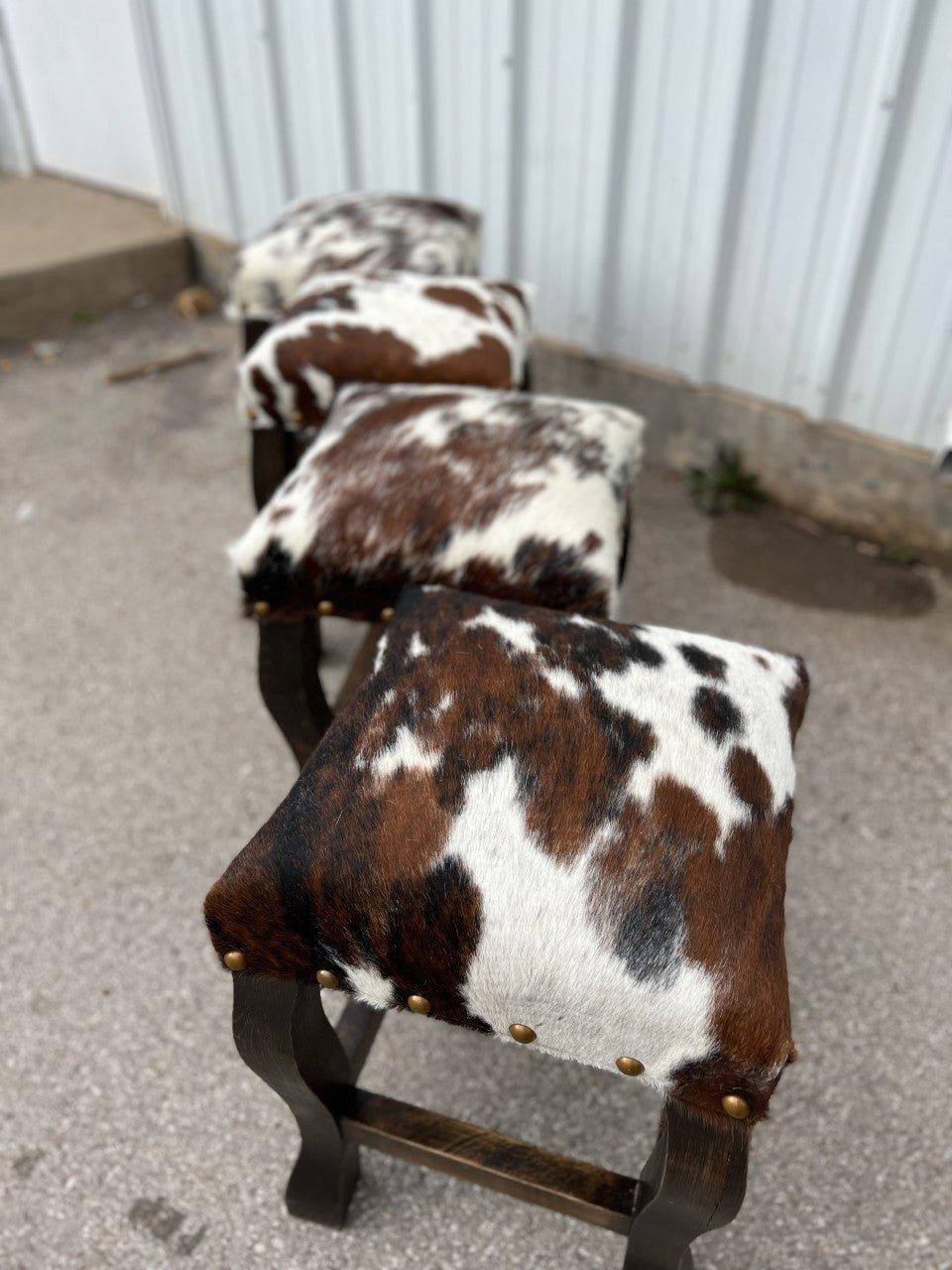 Tri Color Cowhide Upholstered Bar Stools