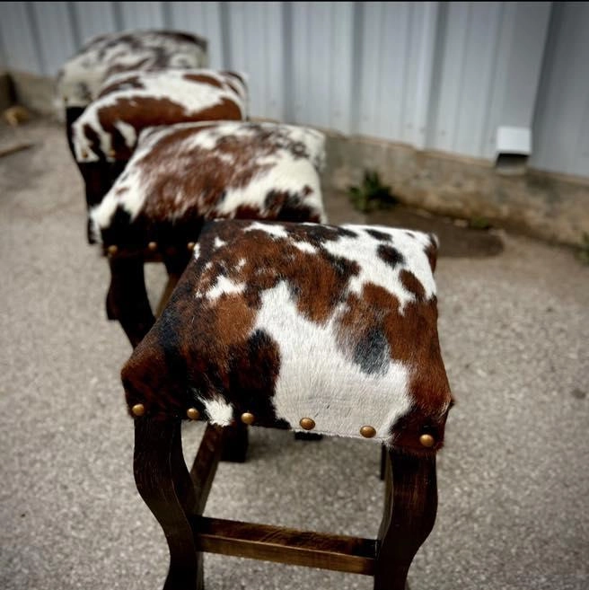 Tri Color Cowhide Upholstered Bar Stools