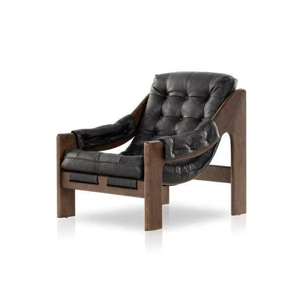 Tuft Sling Seat Black Leather Chair   Ottoman