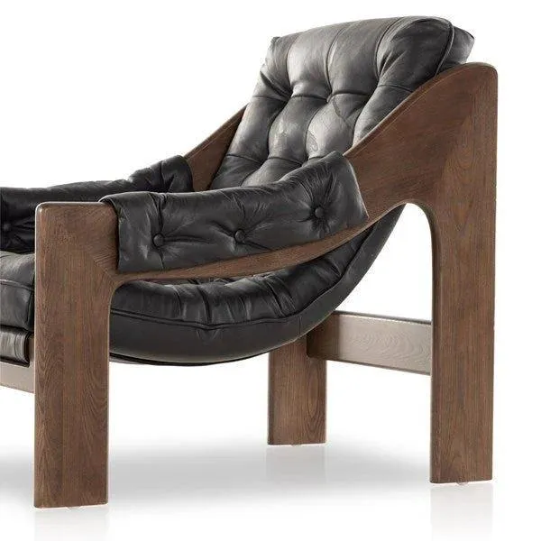 Tuft Sling Seat Black Leather Chair   Ottoman