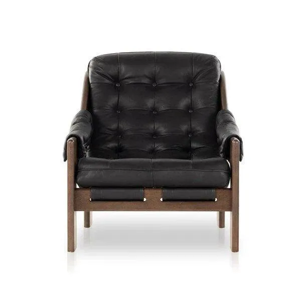 Tuft Sling Seat Black Leather Chair   Ottoman