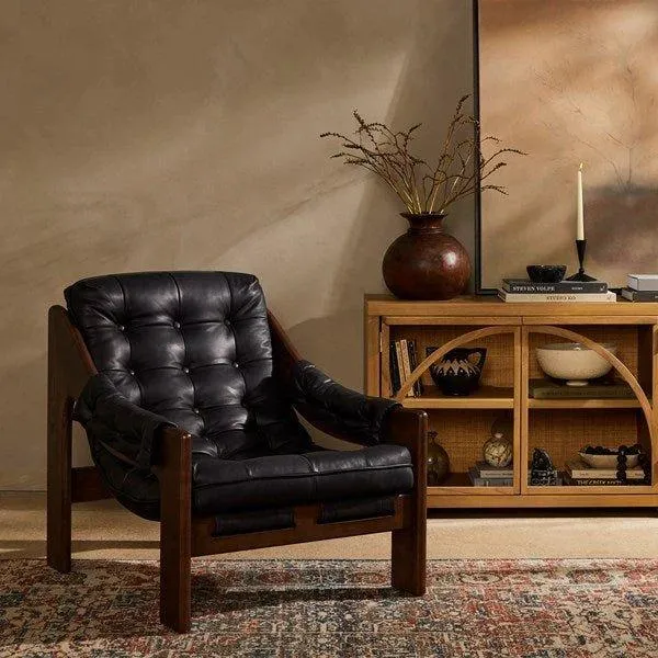 Tuft Sling Seat Black Leather Chair   Ottoman gaming chair, computer chair