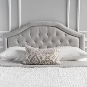 Tufted Light Gray Fabric Full/Queen Headboard with Nailhead Accents - NH084892 wood bed frame, upholstered bed