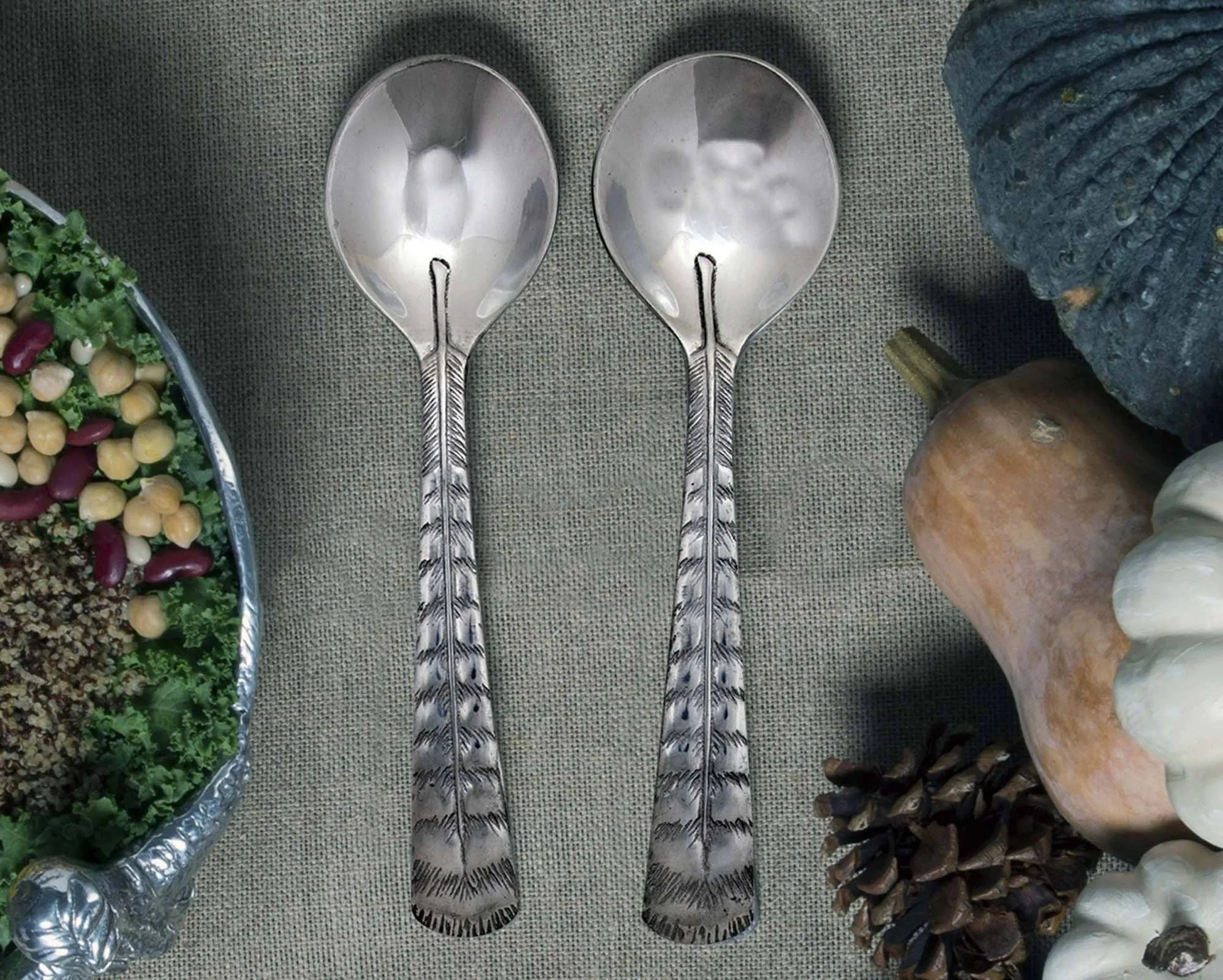 Turkey Feather Aluminum Serving Spoon Set