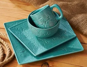 Turquoise Embossed Dinnerware Set toilet seat cover, slow close seat