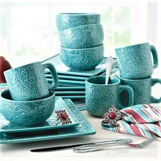 Turquoise Embossed Dinnerware Set